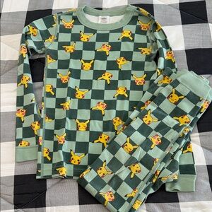 Hanna Andersson Green Pikachu Checkered Pajama Set